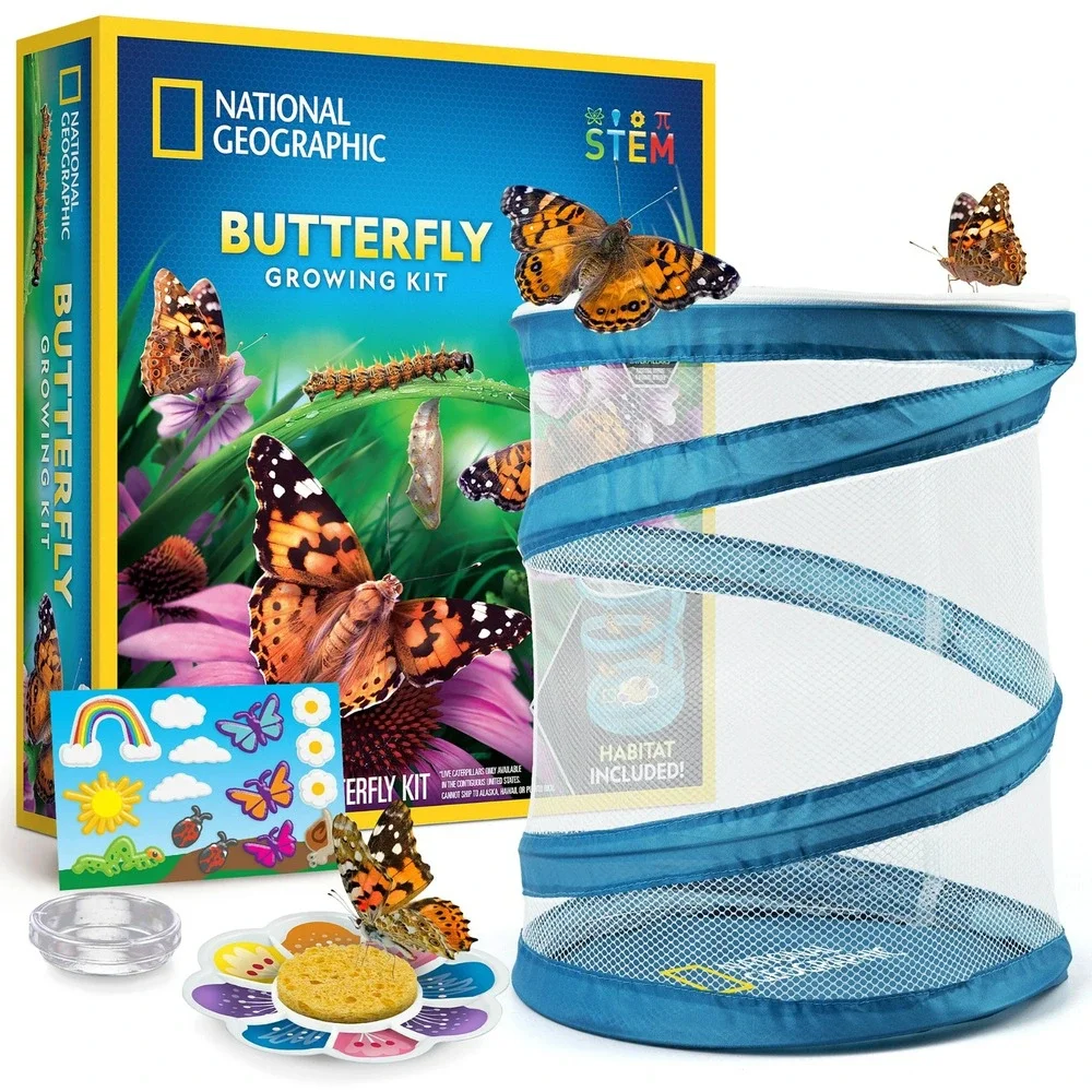 National Geographic Butterfly Growing Kit Feed & Grow‎ Real Caterpillars Habitat